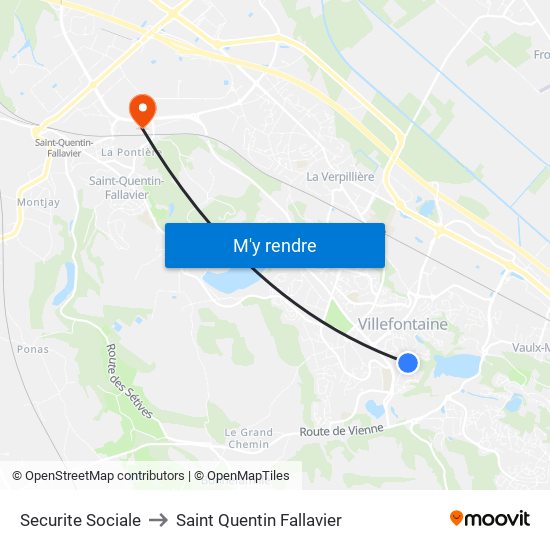 Securite Sociale to Saint Quentin Fallavier map