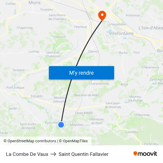 La Combe De Vaux to Saint Quentin Fallavier map