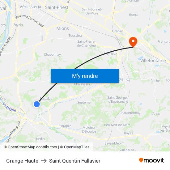 Grange Haute to Saint Quentin Fallavier map