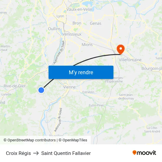 Croix Régis to Saint Quentin Fallavier map