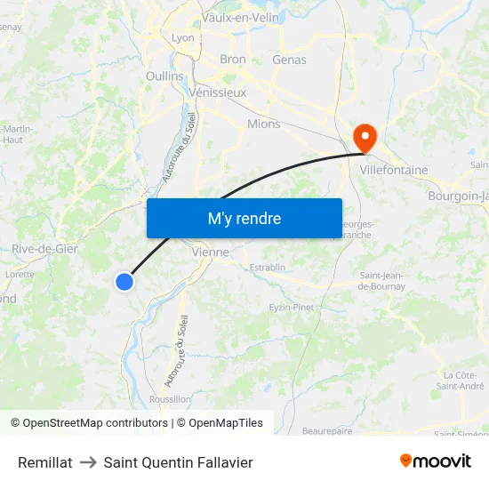 Remillat to Saint Quentin Fallavier map