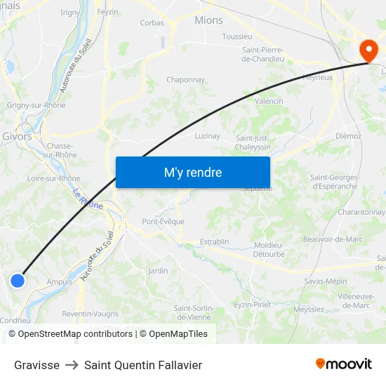 Gravisse to Saint Quentin Fallavier map