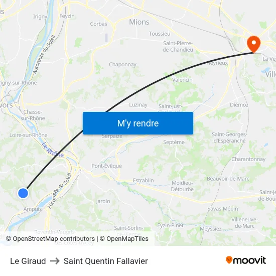 Le Giraud to Saint Quentin Fallavier map