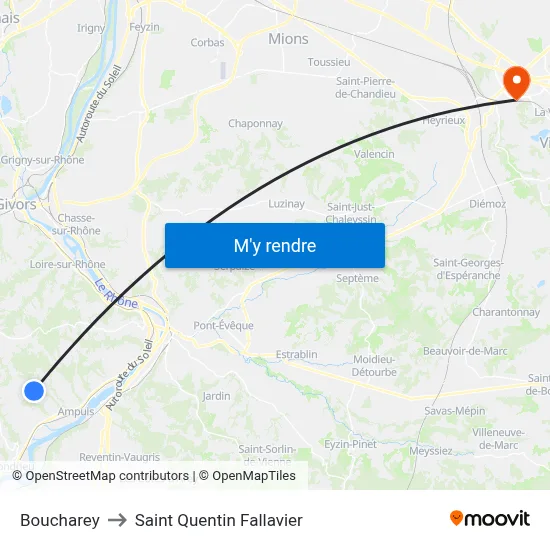 Boucharey to Saint Quentin Fallavier map