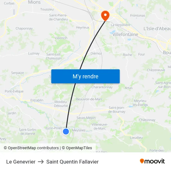 Le Genevrier to Saint Quentin Fallavier map