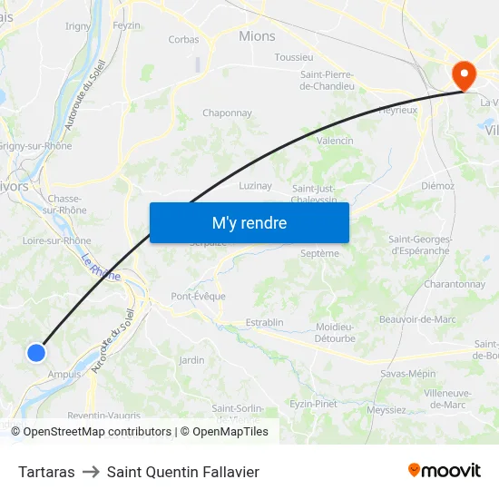 Tartaras to Saint Quentin Fallavier map