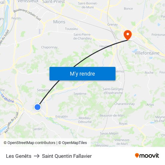 Les Genêts to Saint Quentin Fallavier map