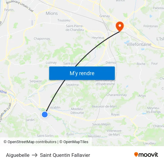 Aiguebelle to Saint Quentin Fallavier map
