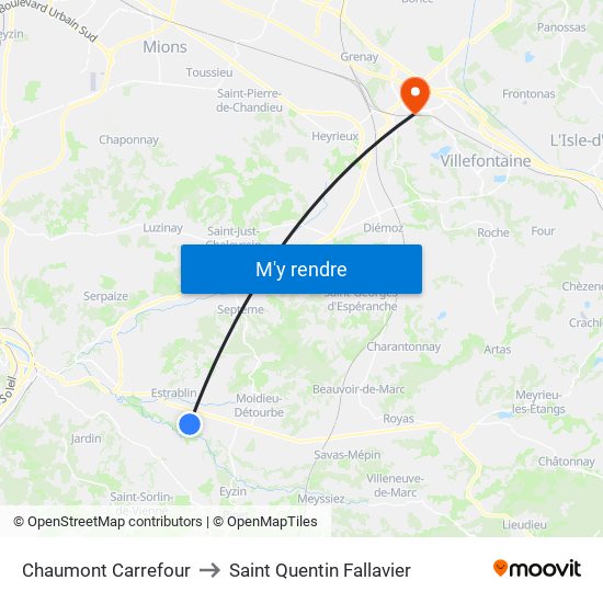 Chaumont Carrefour to Saint Quentin Fallavier map