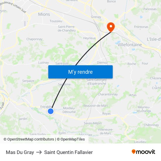 Mas Du Gray to Saint Quentin Fallavier map