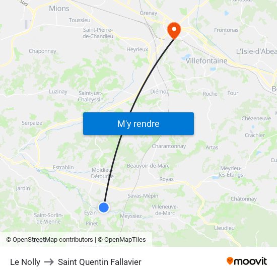 Le Nolly to Saint Quentin Fallavier map