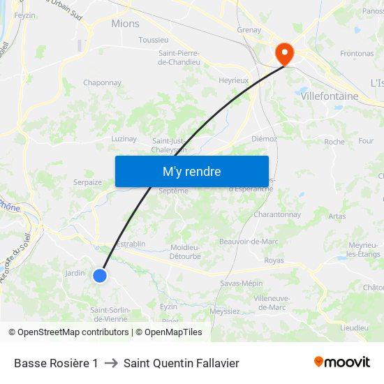 Basse Rosière 1 to Saint Quentin Fallavier map