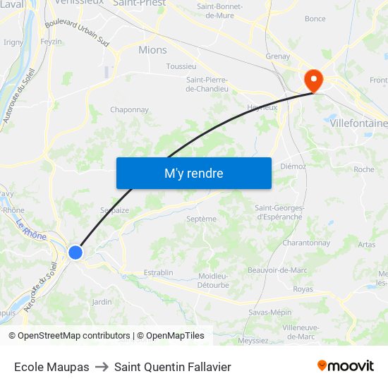 Ecole Maupas to Saint Quentin Fallavier map