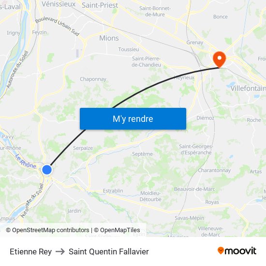 Etienne Rey to Saint Quentin Fallavier map