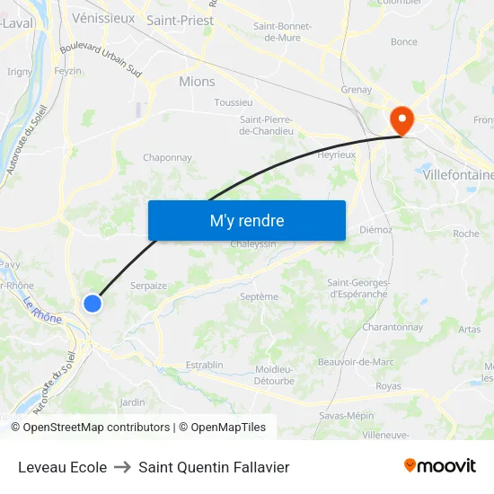 Leveau Ecole to Saint Quentin Fallavier map