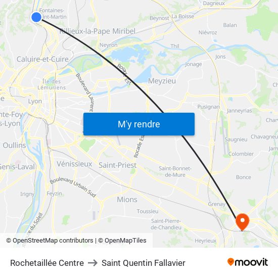 Rochetaillée Centre to Saint Quentin Fallavier map