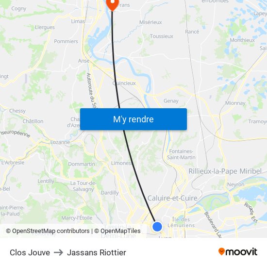 Clos Jouve to Jassans Riottier map