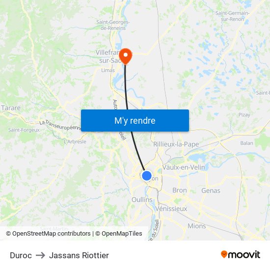 Duroc to Jassans Riottier map