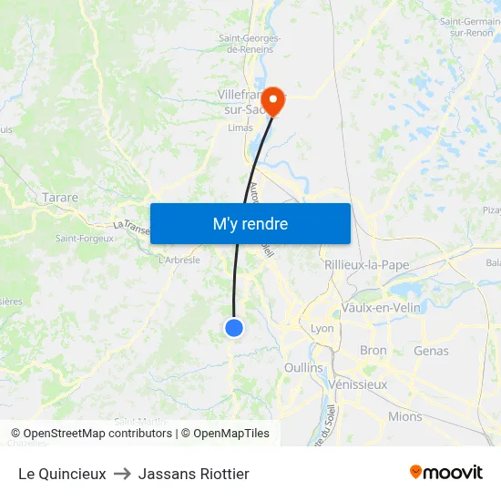 Le Quincieux to Jassans Riottier map