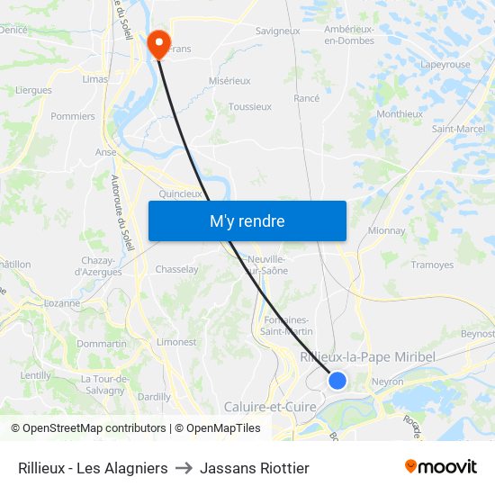 Rillieux - Les Alagniers to Jassans Riottier map