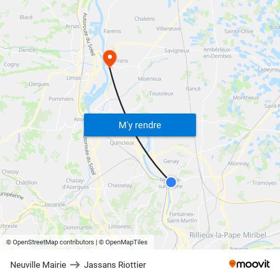 Neuville Mairie to Jassans Riottier map