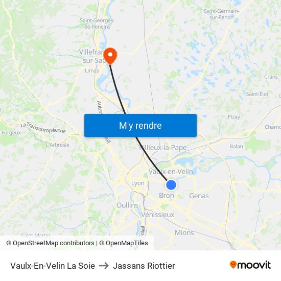 Vaulx-En-Velin La Soie to Jassans Riottier map