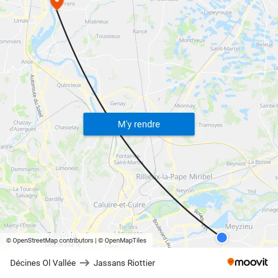 Décines Ol Vallée to Jassans Riottier map