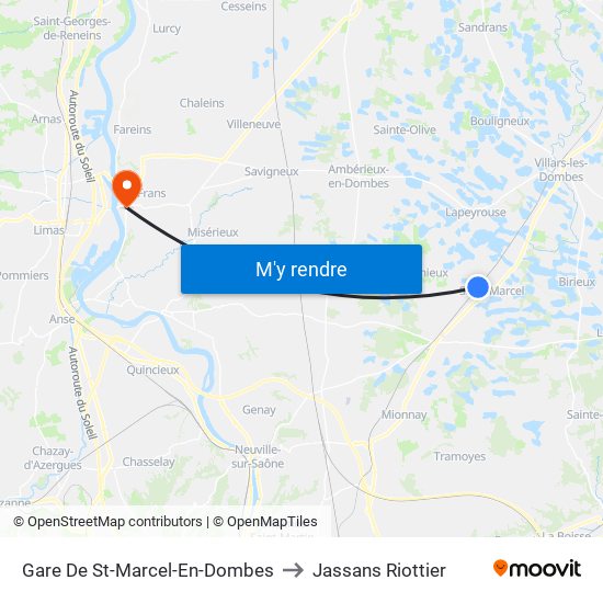 Gare De St-Marcel-En-Dombes to Jassans Riottier map