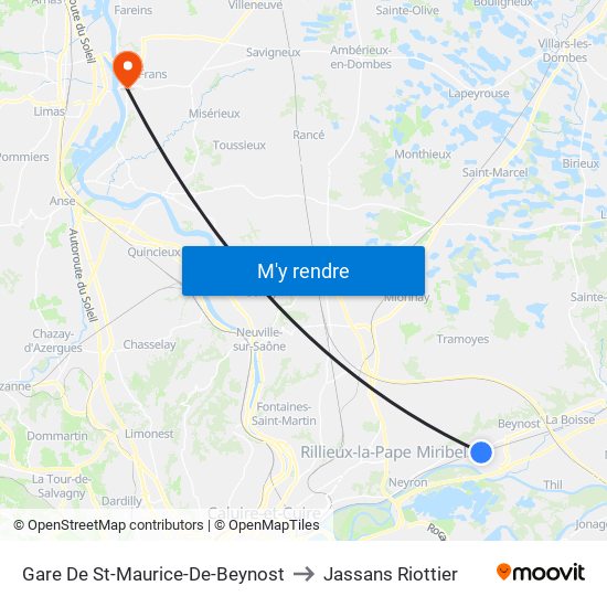 Gare De St-Maurice-De-Beynost to Jassans Riottier map