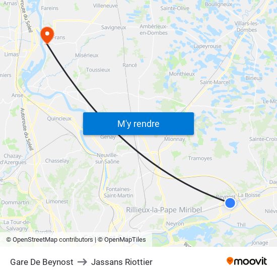 Gare De Beynost to Jassans Riottier map