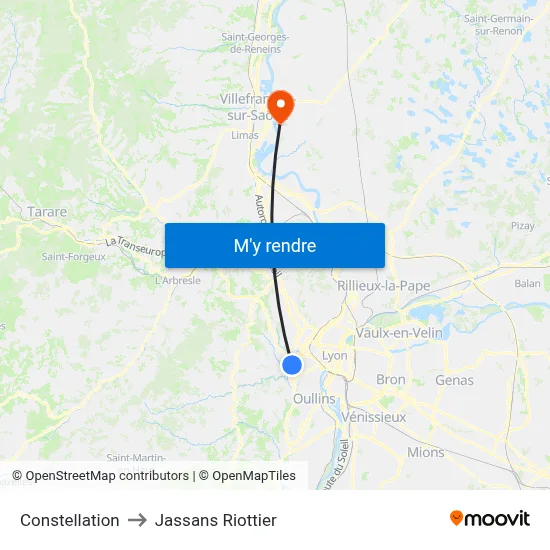 Constellation to Jassans Riottier map