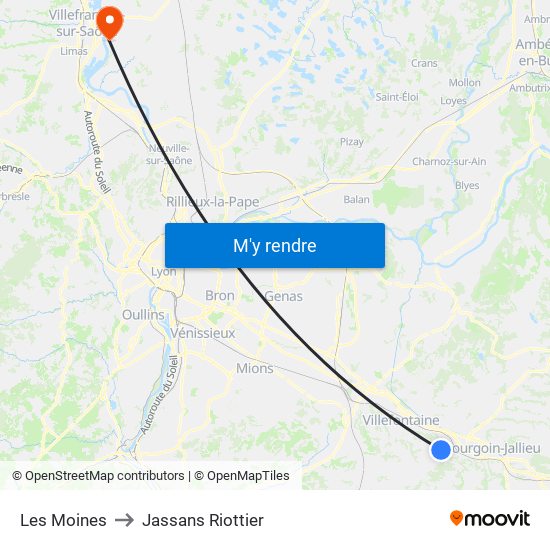 Les Moines to Jassans Riottier map