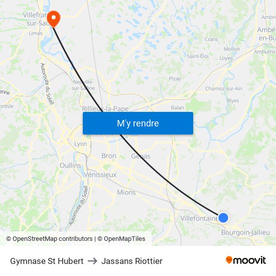 Gymnase St Hubert to Jassans Riottier map