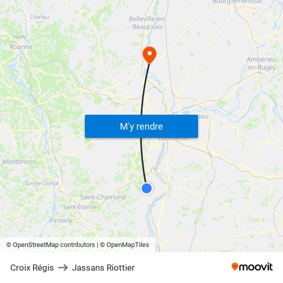 Croix Régis to Jassans Riottier map
