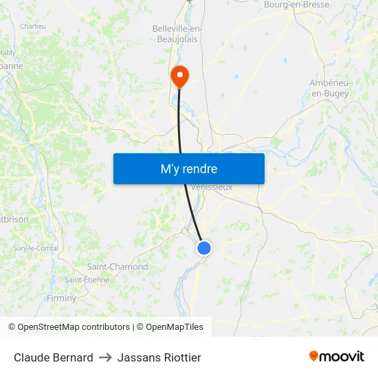 Claude Bernard to Jassans Riottier map