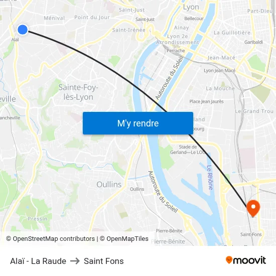 Alaï - La Raude to Saint Fons map