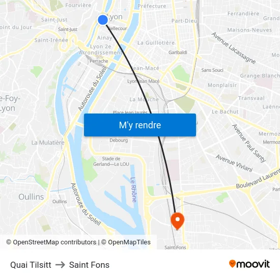 Quai Tilsitt to Saint Fons map