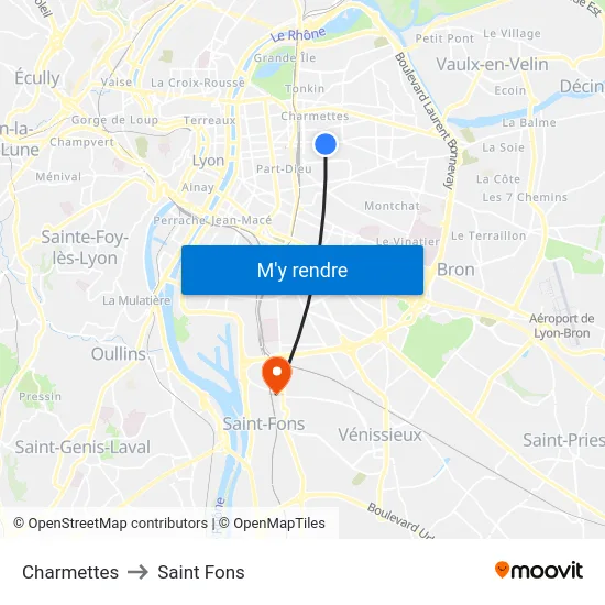 Charmettes to Saint Fons map