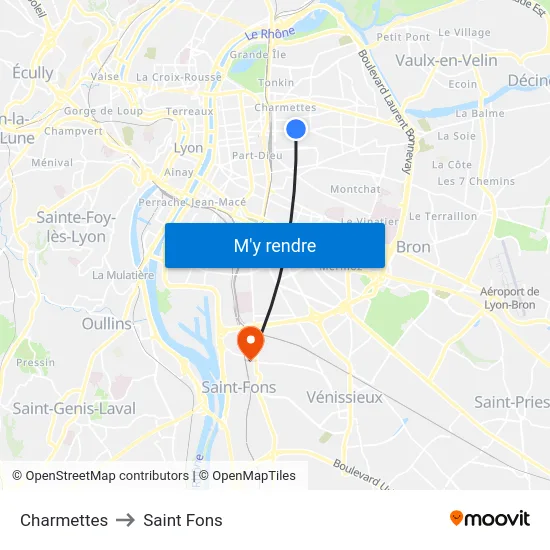 Charmettes to Saint Fons map