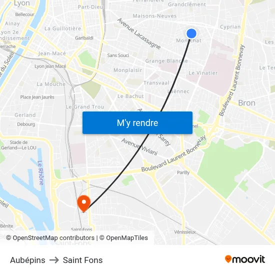Aubépins to Saint Fons map