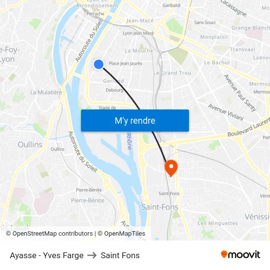 Ayasse - Yves Farge to Saint Fons map