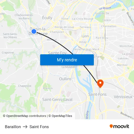 Baraillon to Saint Fons map