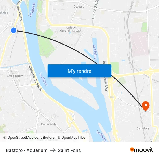 Bastéro - Aquarium to Saint Fons map