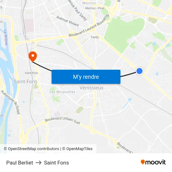 Paul Berliet to Saint Fons map
