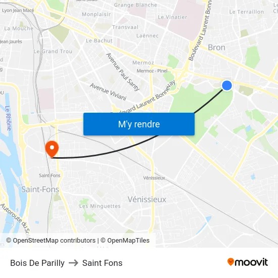 Bois De Parilly to Saint Fons map