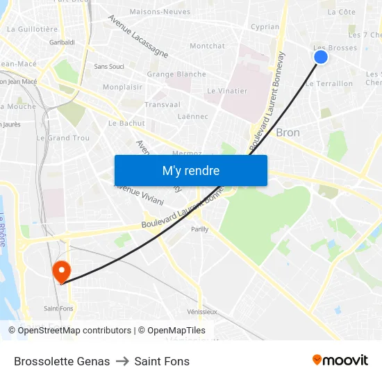 Brossolette Genas to Saint Fons map