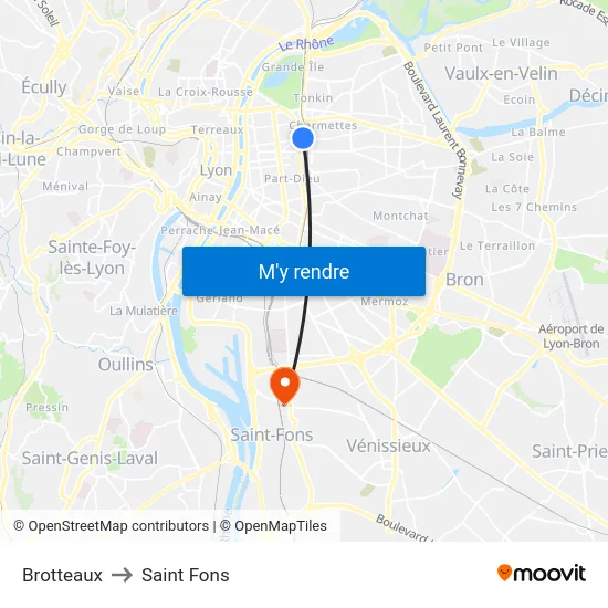 Brotteaux to Saint Fons map