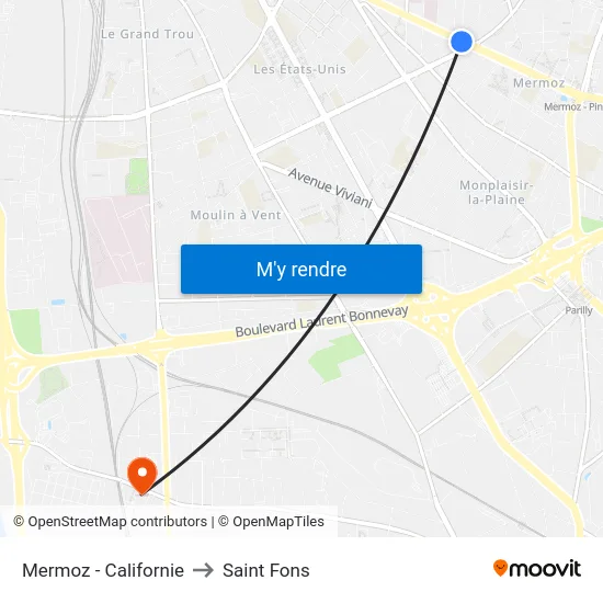 Mermoz - Californie to Saint Fons map