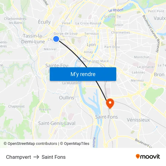 Champvert to Saint Fons map