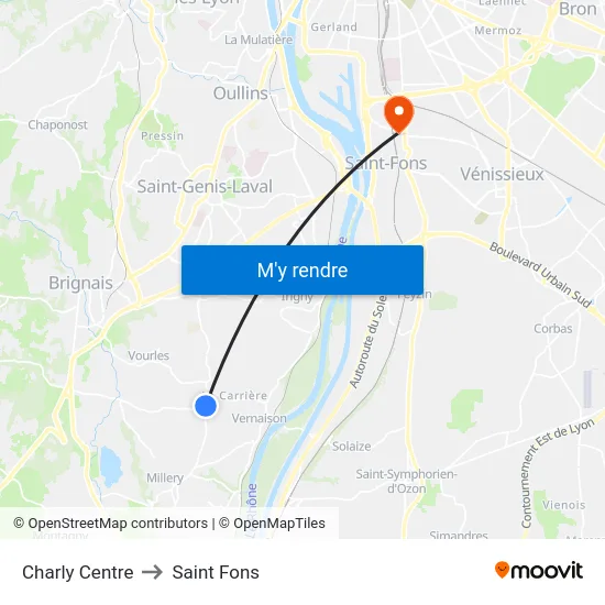 Charly Centre to Saint Fons map